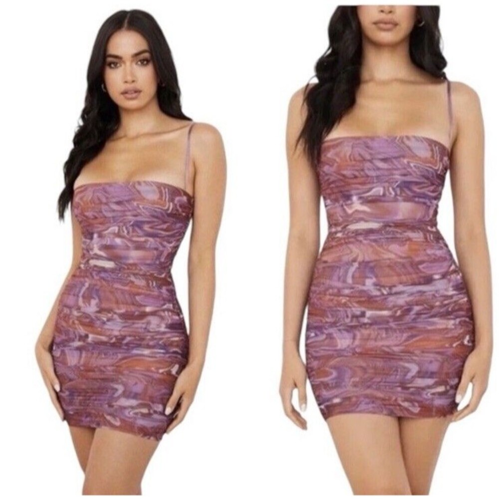 House of CB Purple and Brown Marble Print Mini Dress
